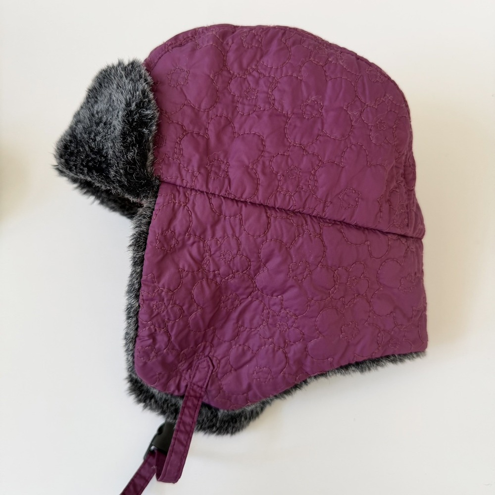 REI Co-op Trapper Hat Quilted Floral Faux Fur Pink Purple Size 7-14 Kids